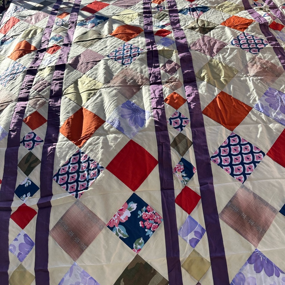 Handmade Charm pack work Patchwork Cotton Quilt Top/Topper Machine pieced 86x86”